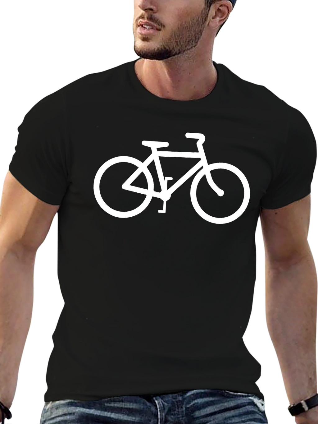 Mens Black T-Shirt with Bicycle Graphic