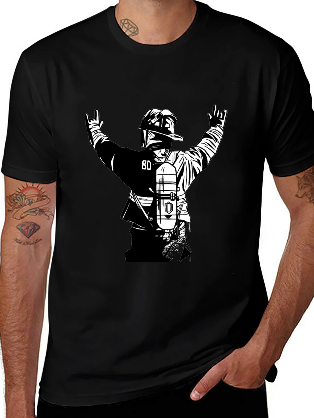 Firefighter Graphic Tee - Black Cotton Blend