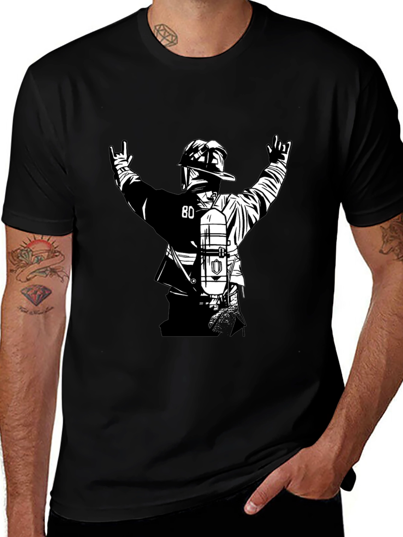 Firefighter Graphic Tee - Black Cotton Blend