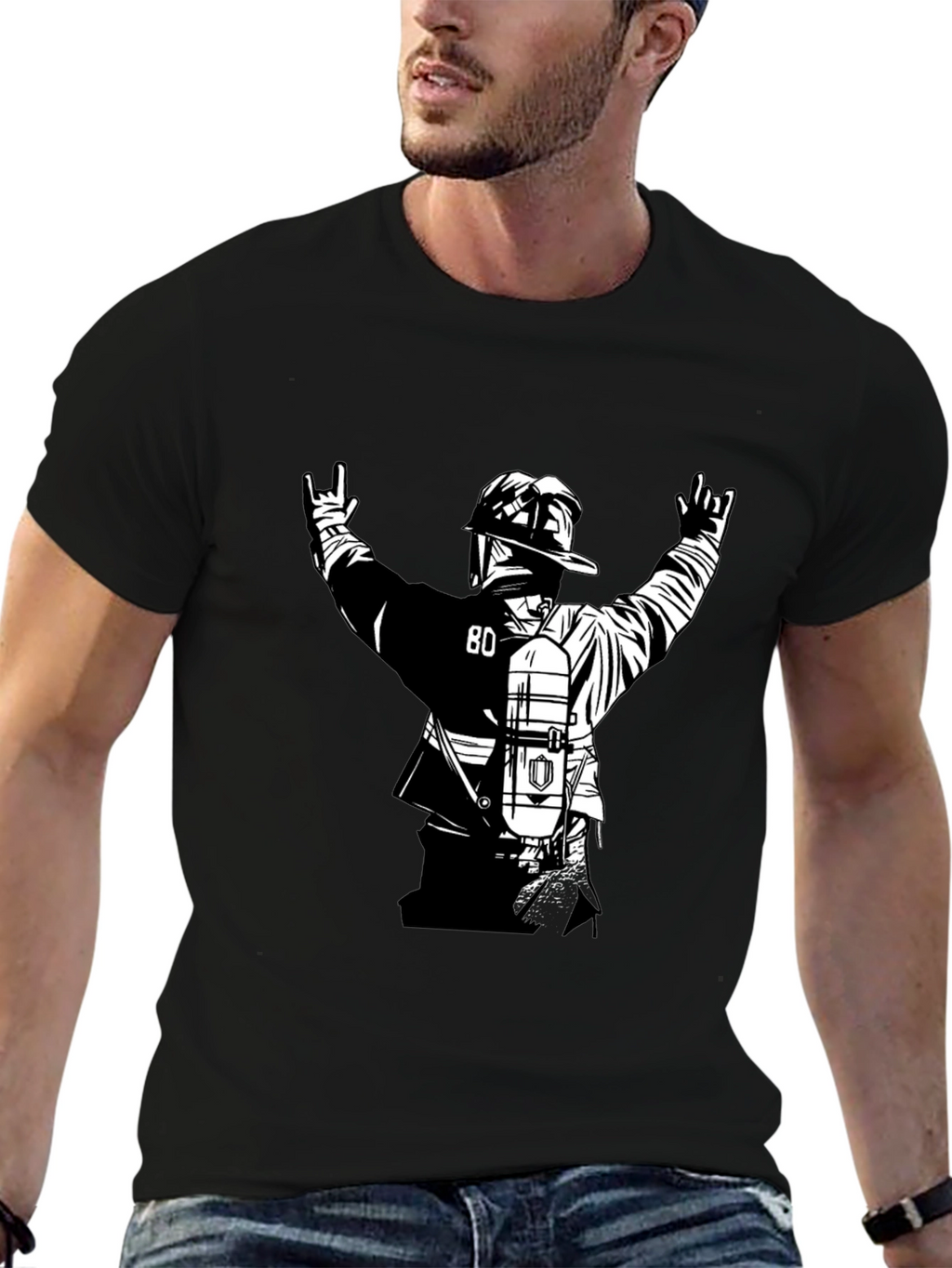 Firefighter Graphic Tee - Black Cotton Blend