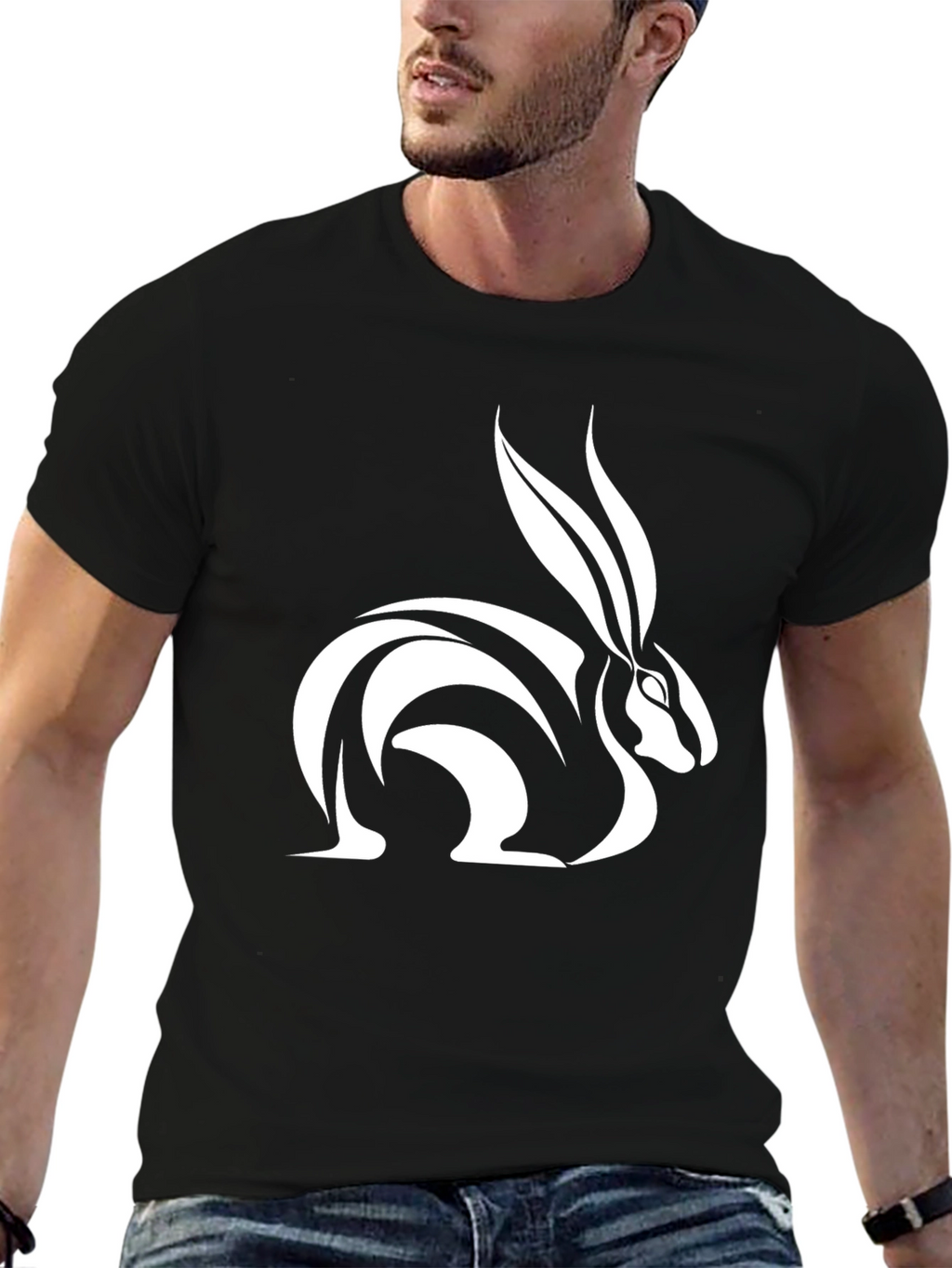 Rabbit Graphic Tee - Sleek Black Cotton T-Shirt