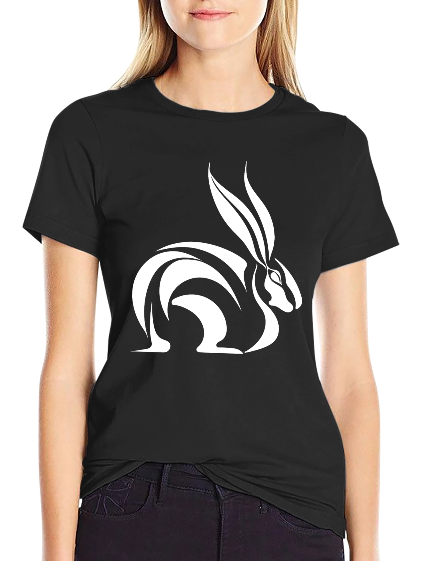 Rabbit Graphic Tee - Sleek Black Cotton T-Shirt