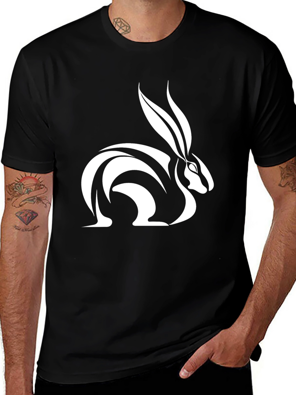 Rabbit Graphic Tee - Sleek Black Cotton T-Shirt