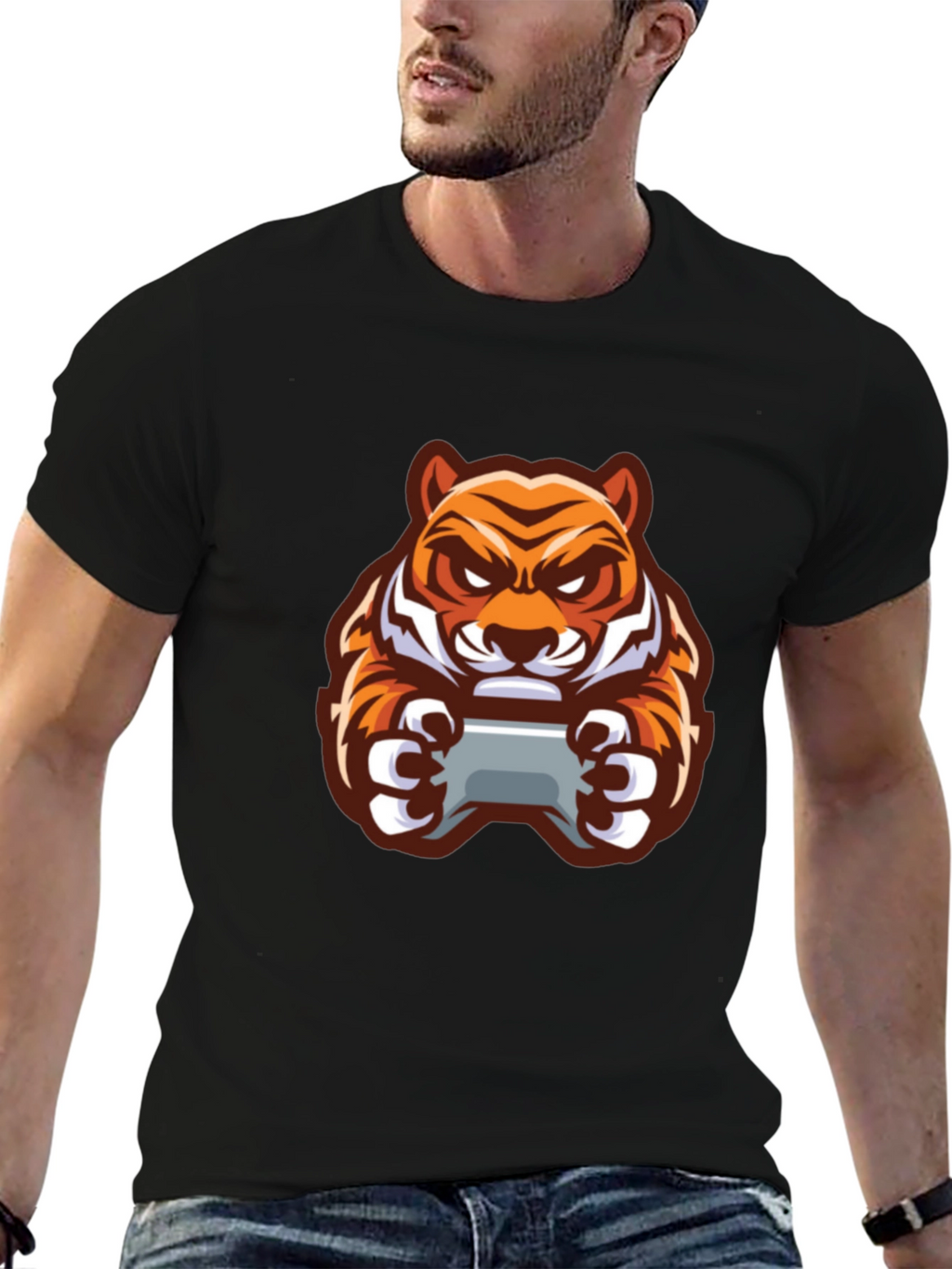 Gaming Tiger Graphic T-Shirt - Black