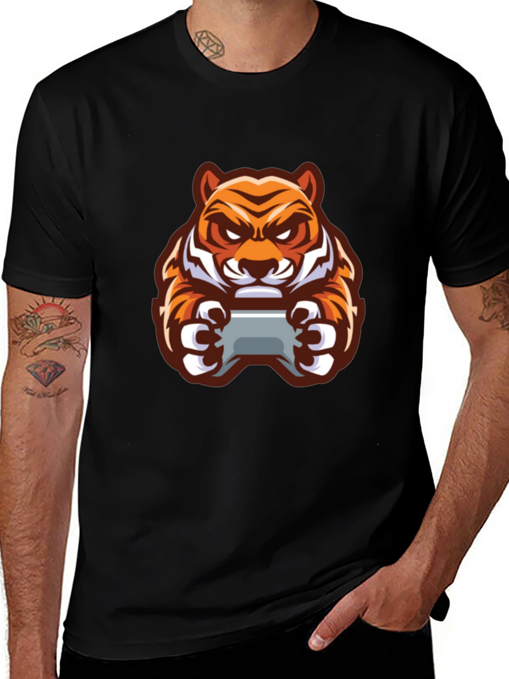 Gaming Tiger Graphic T-Shirt - Black