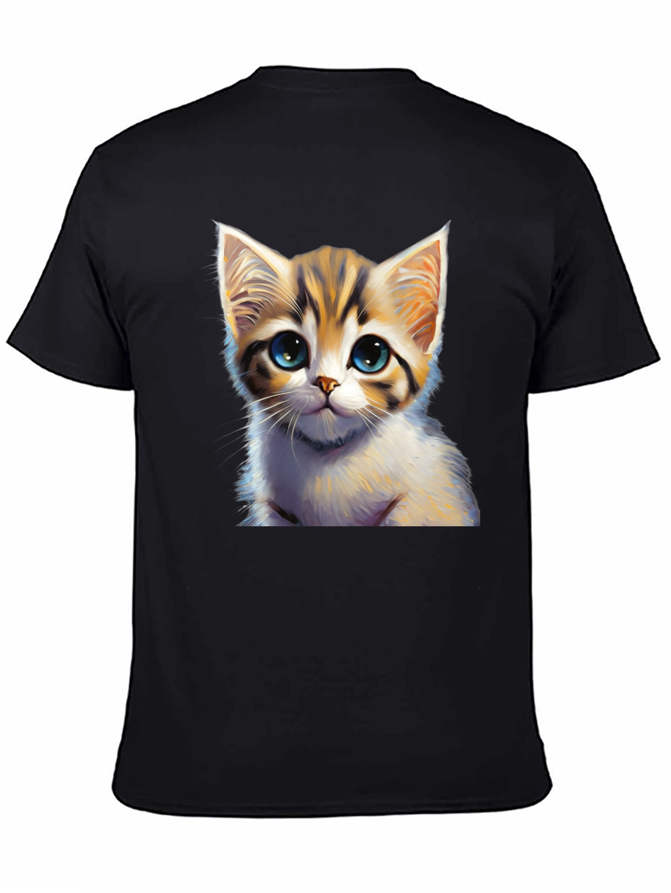 Cute Kitten Graphic Print Black T-Shirt