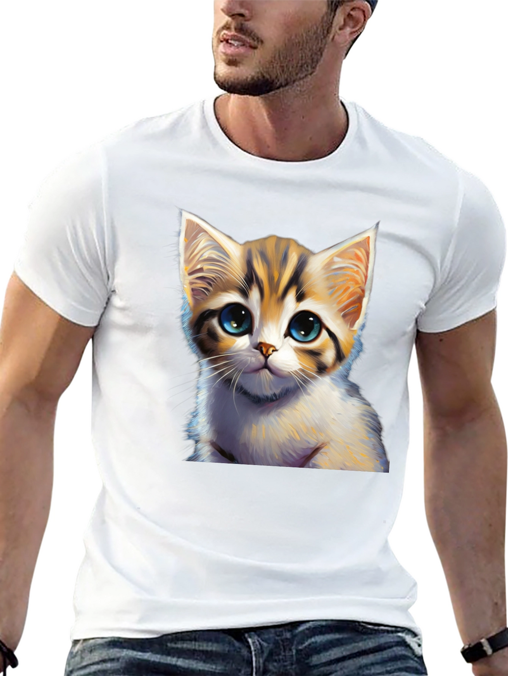 Cute Kitten Graphic Print Black T-Shirt