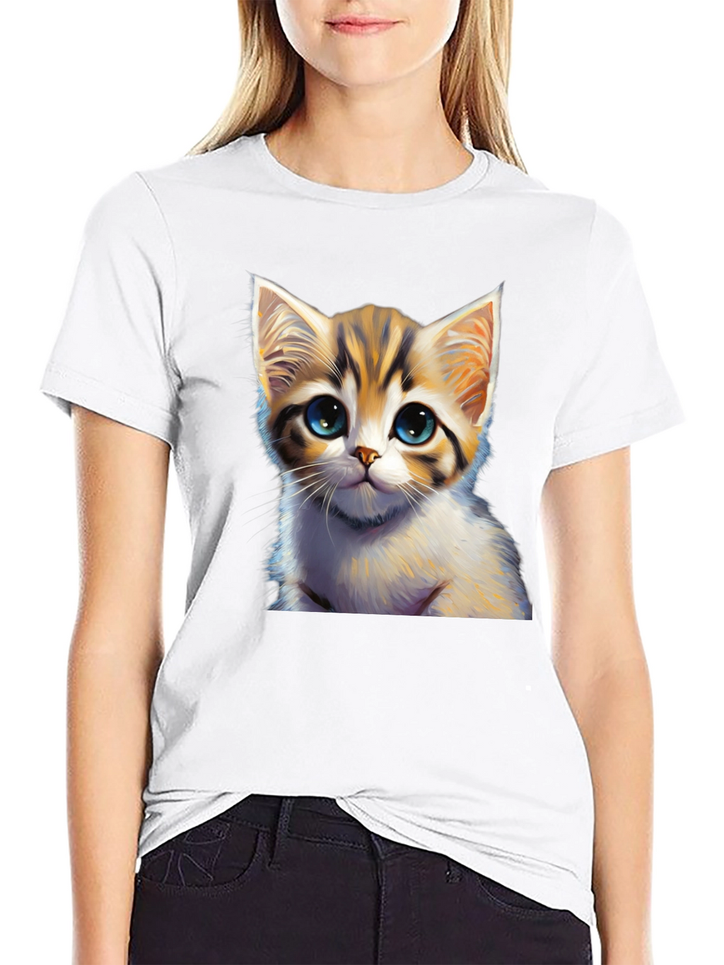 Cute Kitten Graphic Print Black T-Shirt