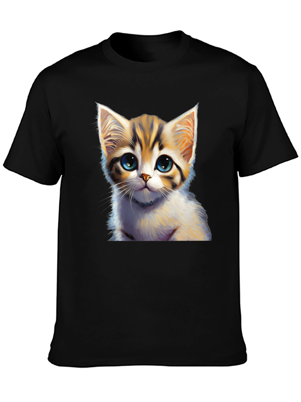 Cute Kitten Graphic Print Black T-Shirt