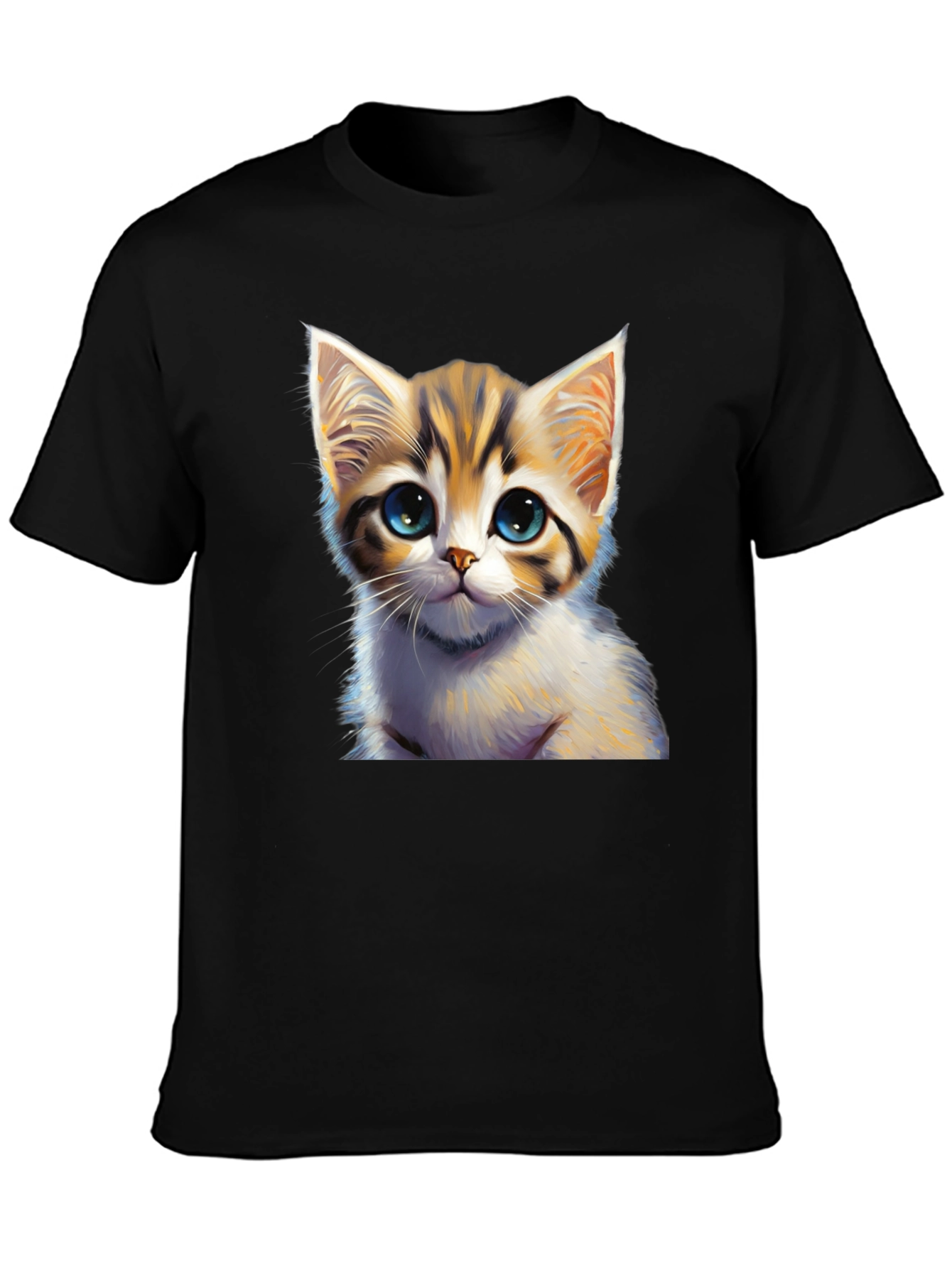 Cute Kitten Graphic Print Black T-Shirt