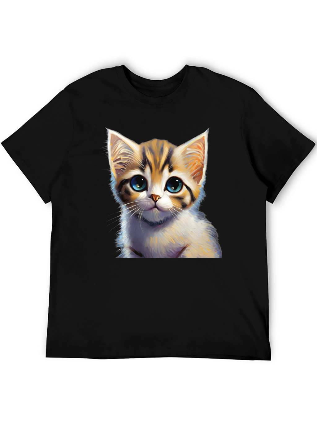Cute Kitten Graphic Print Black T-Shirt