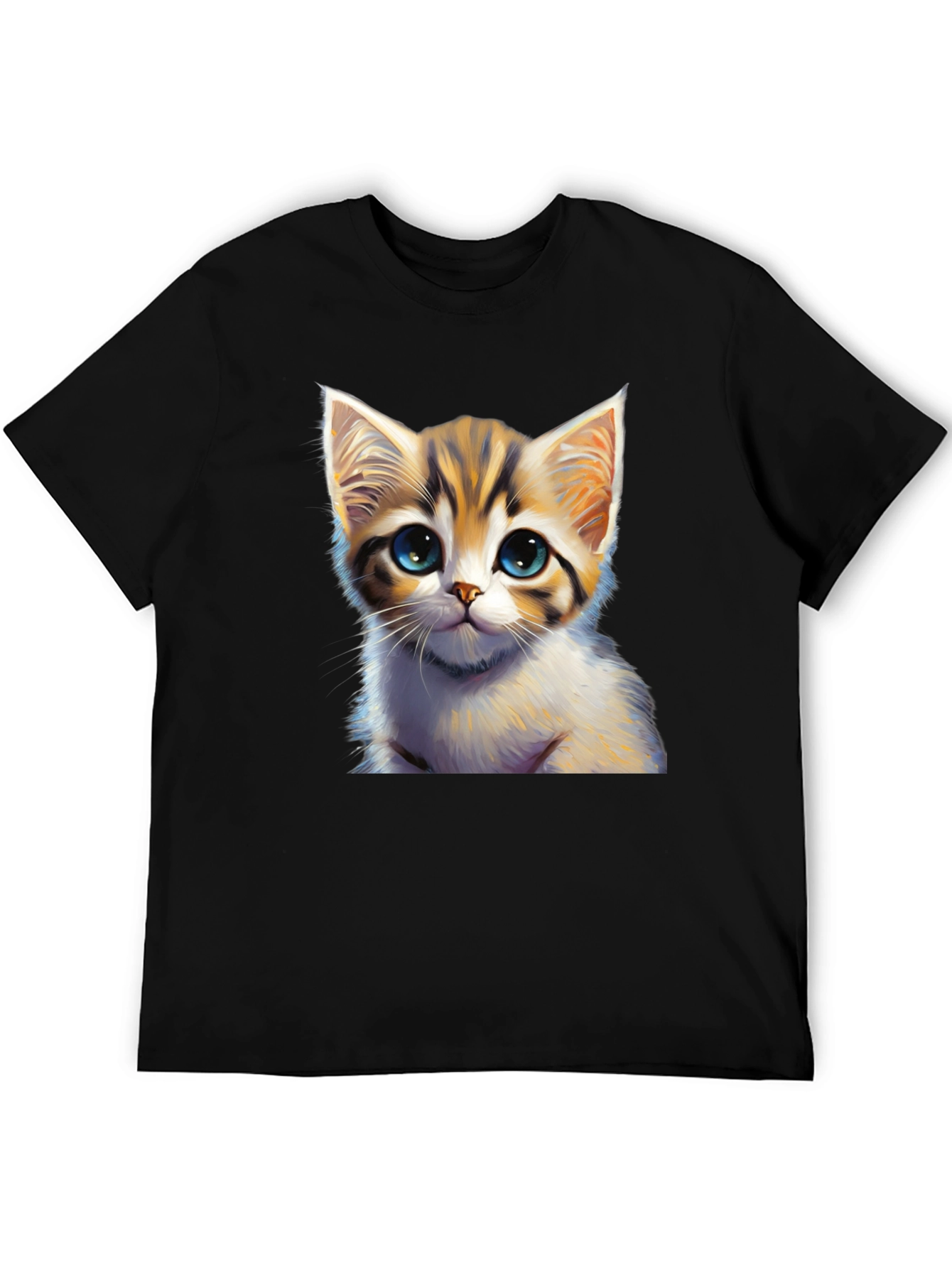 Cute Kitten Graphic Print Black T-Shirt