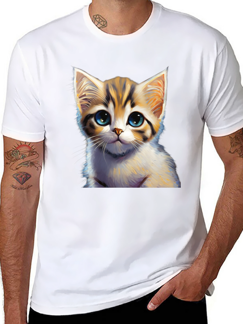 Cute Kitten Graphic Print Black T-Shirt