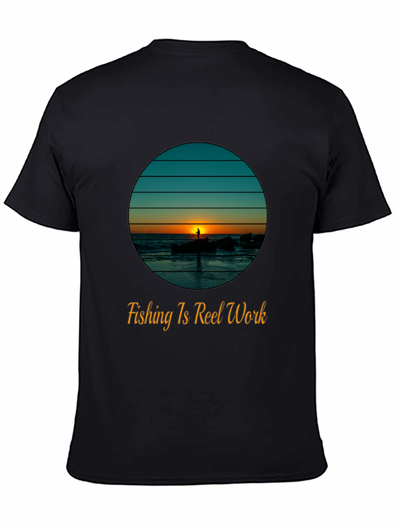 Fishing Is Reel Work Tee - Sunset Fisherman Graphic T-Shirt