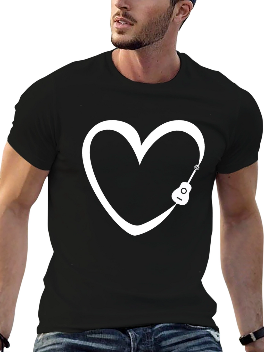 Heart Guitar Graphic Tee - Musicians Love T-Shirt
