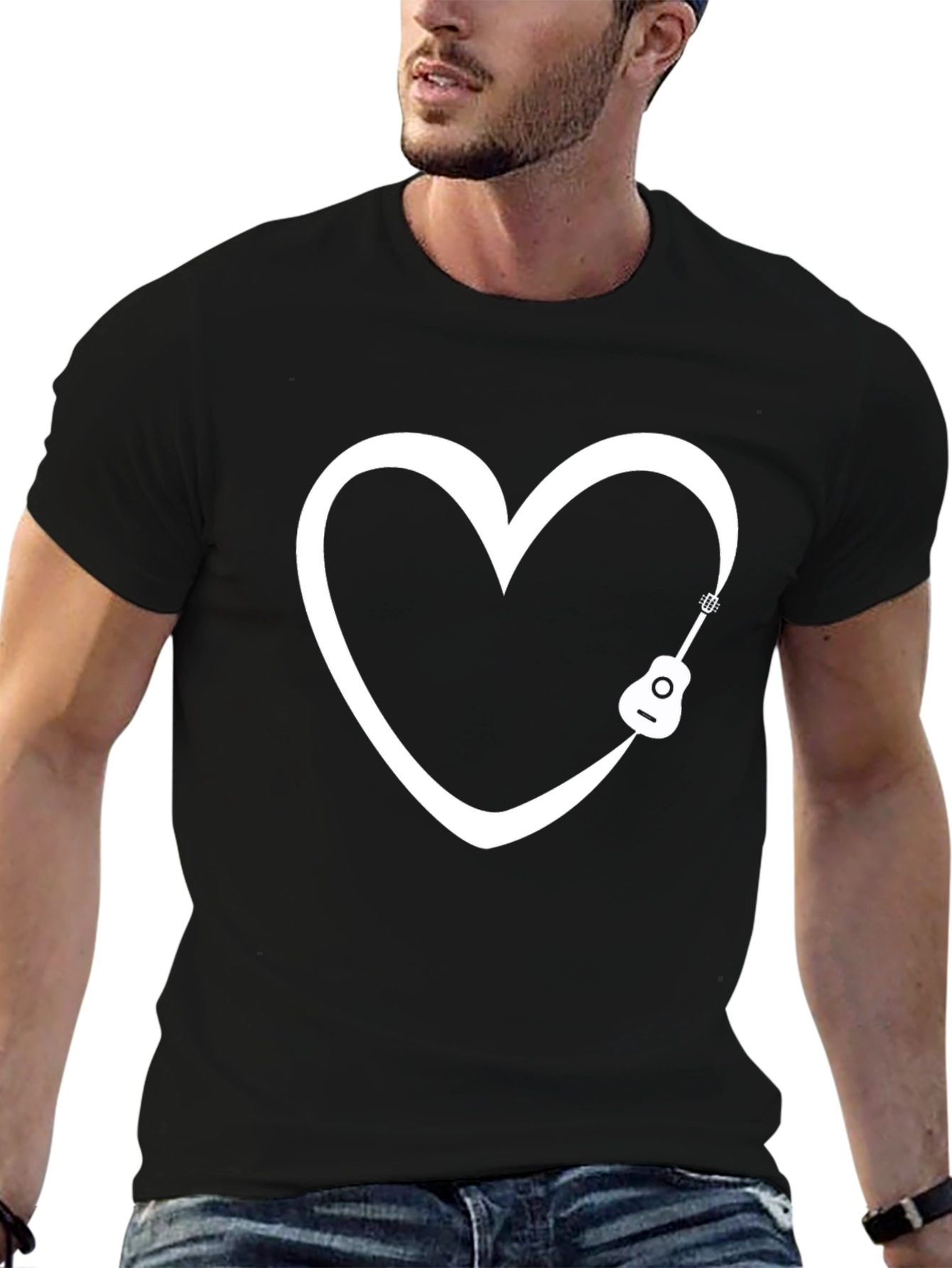Heart Guitar Graphic Tee - Musicians Love T-Shirt