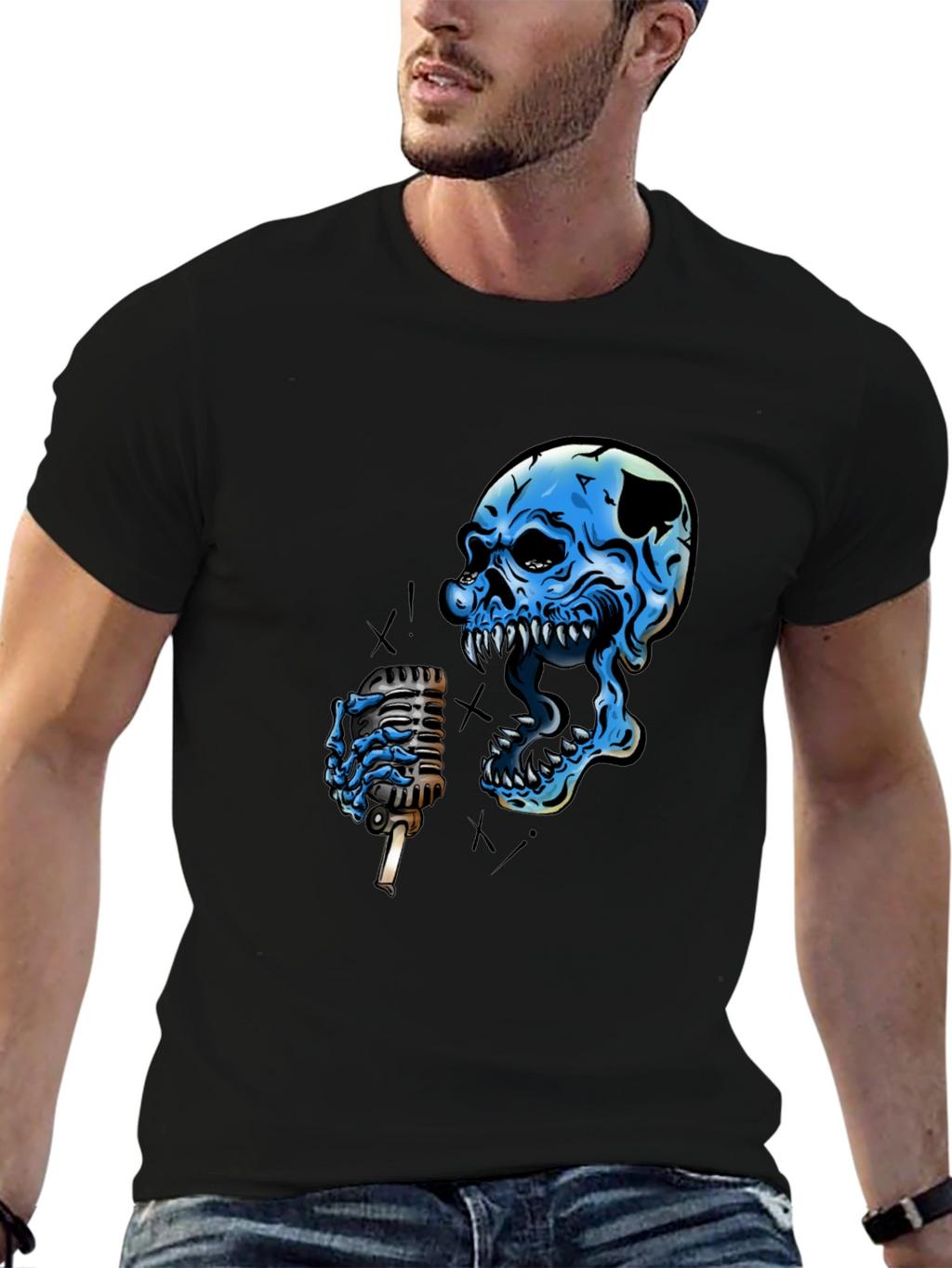 Skull Singer Graphic Black T-Shirt