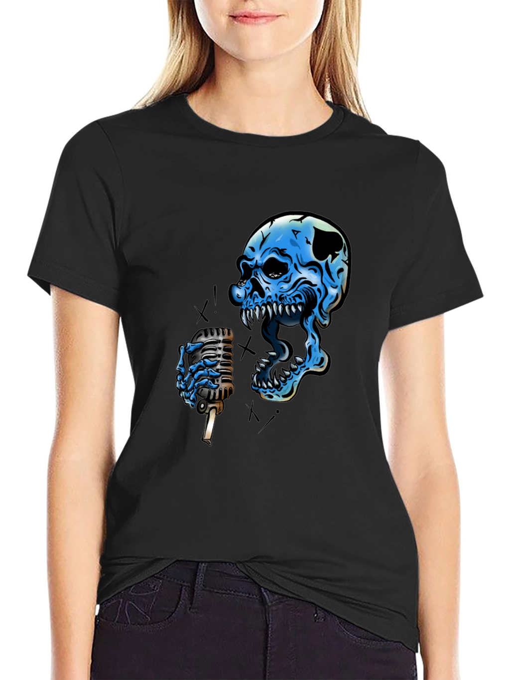 Skull Singer Graphic Black T-Shirt