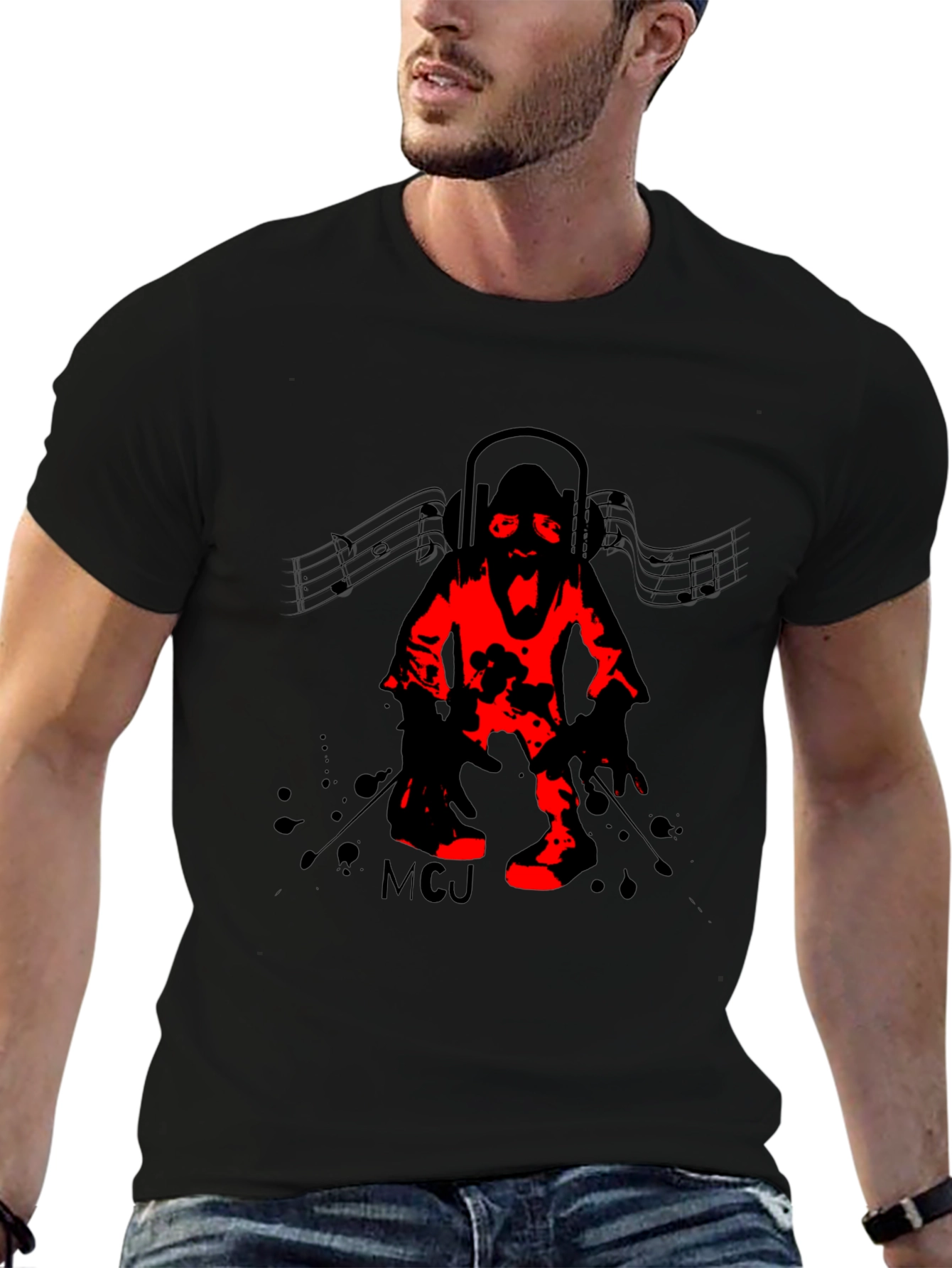DJ Zombie Graphic Tee - Black Crew Neck T-Shirt