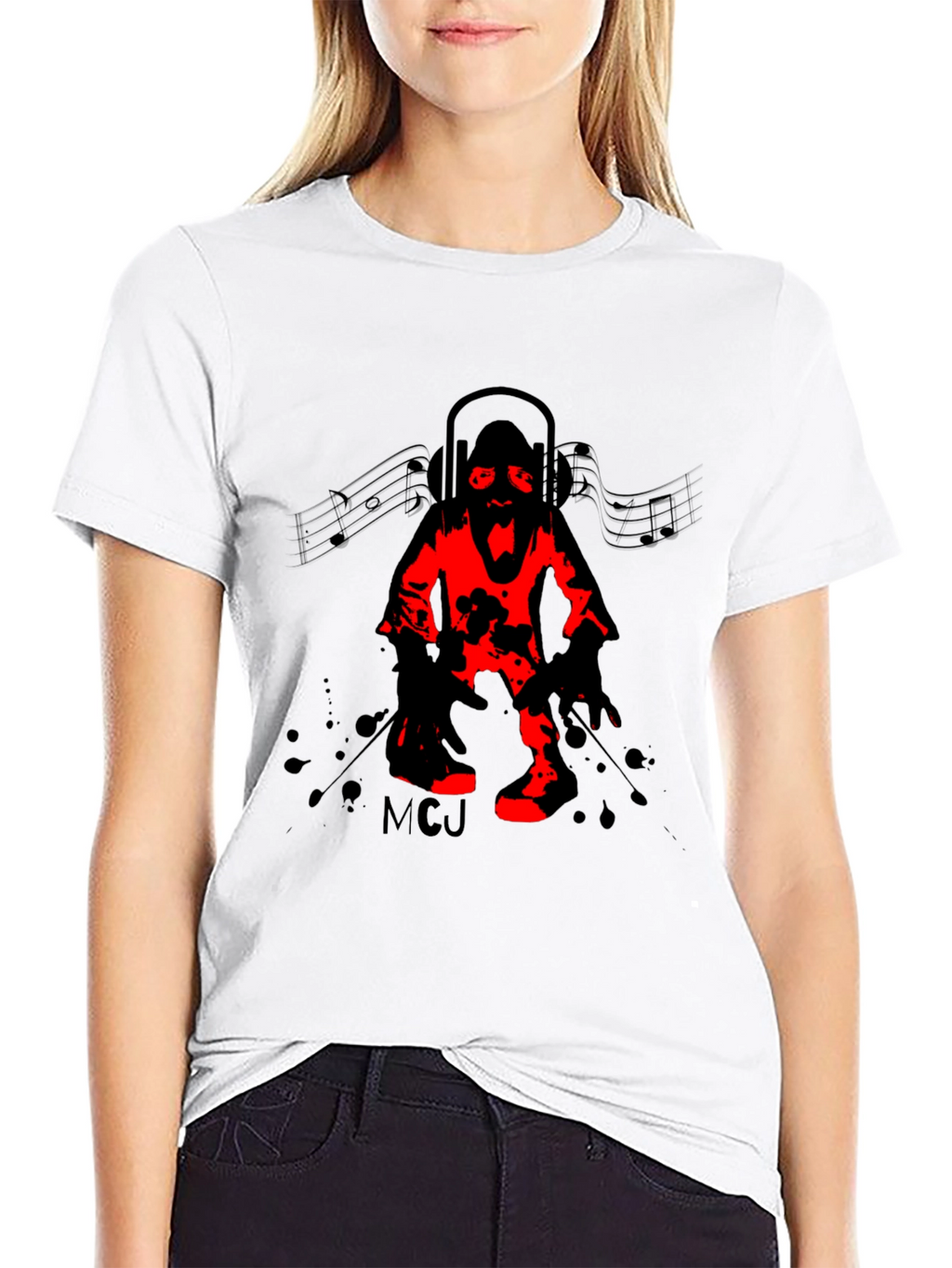 DJ Zombie Graphic Tee - Black Crew Neck T-Shirt