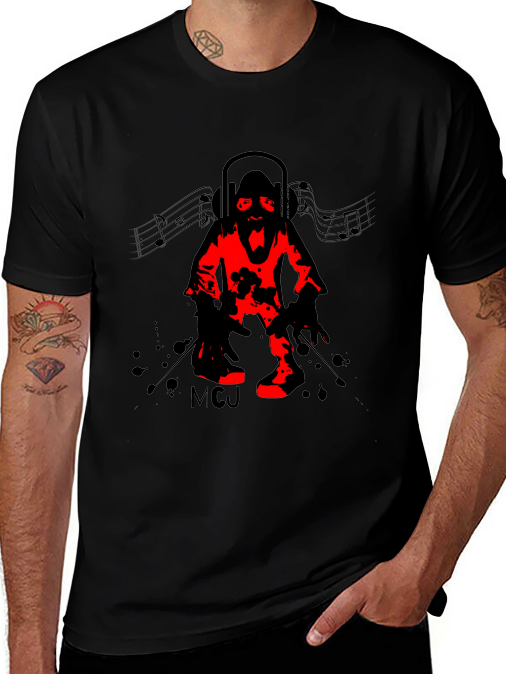 DJ Zombie Graphic Tee - Black Crew Neck T-Shirt