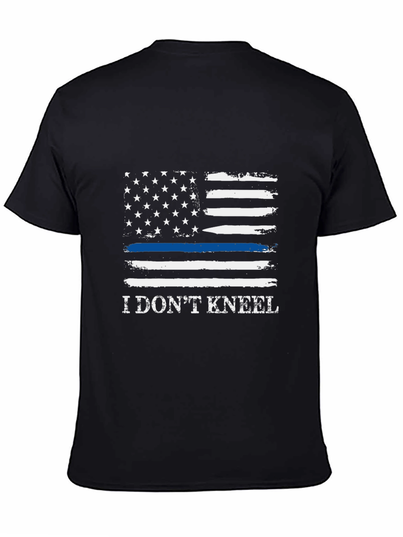 I Dont Kneel Thin Blue Line American Flag T-Shirt