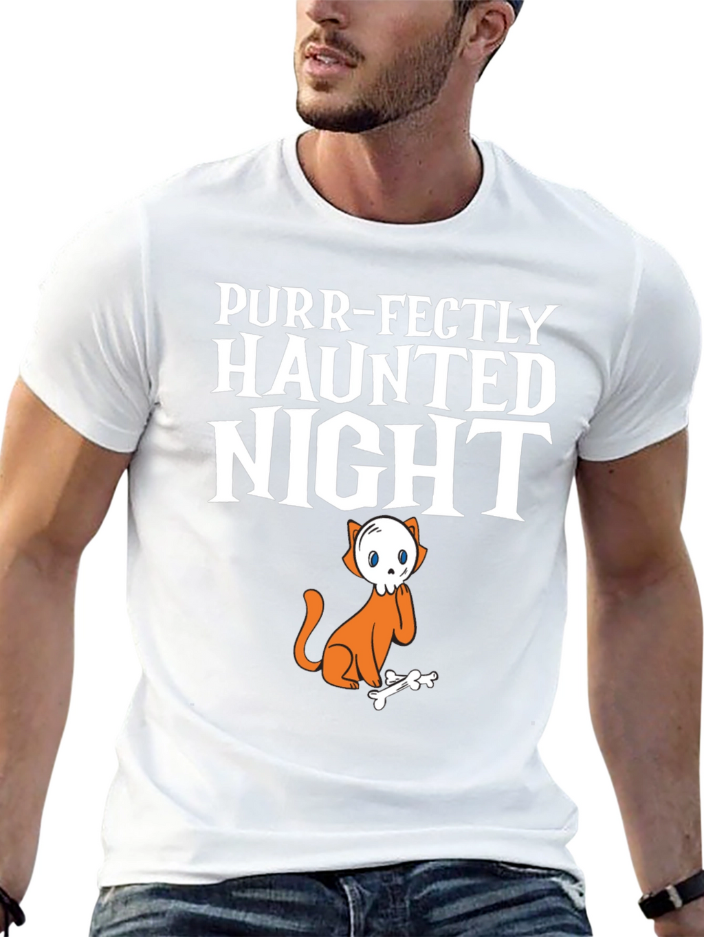 Purr-Fectly Haunted Night Halloween Cat T-Shirt