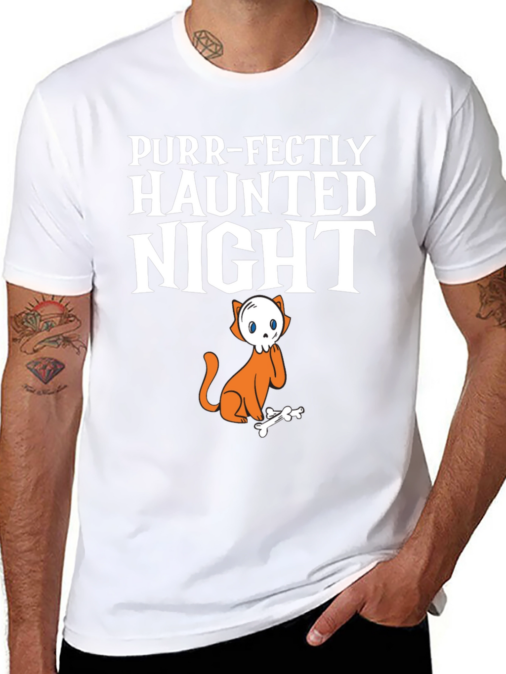 Purr-Fectly Haunted Night Halloween Cat T-Shirt