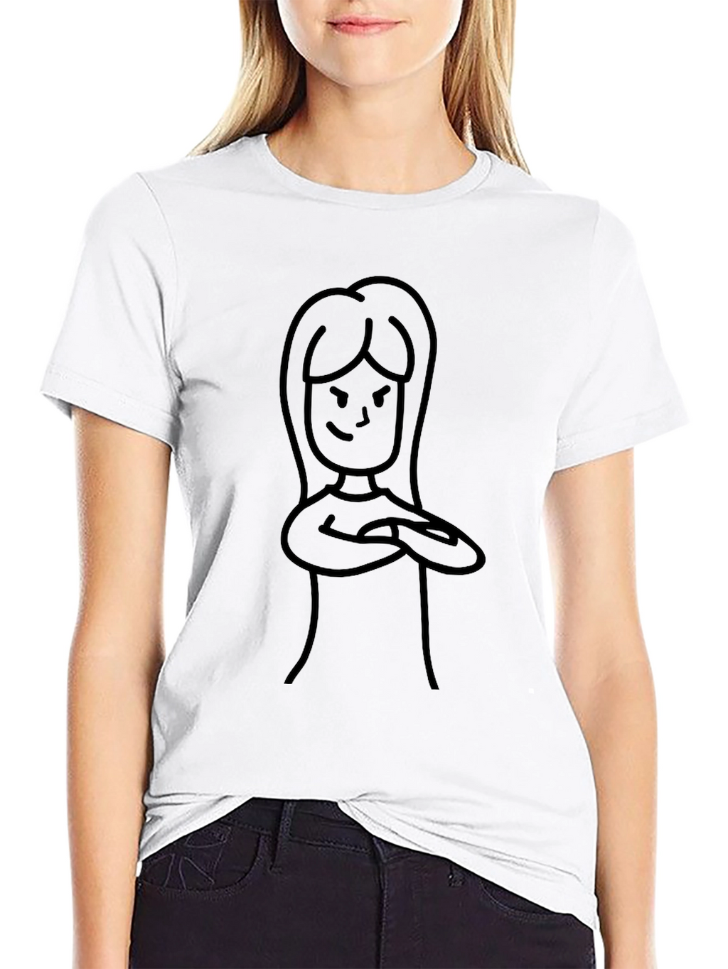 Cool Black T-Shirt with Cartoon Woman Graphic