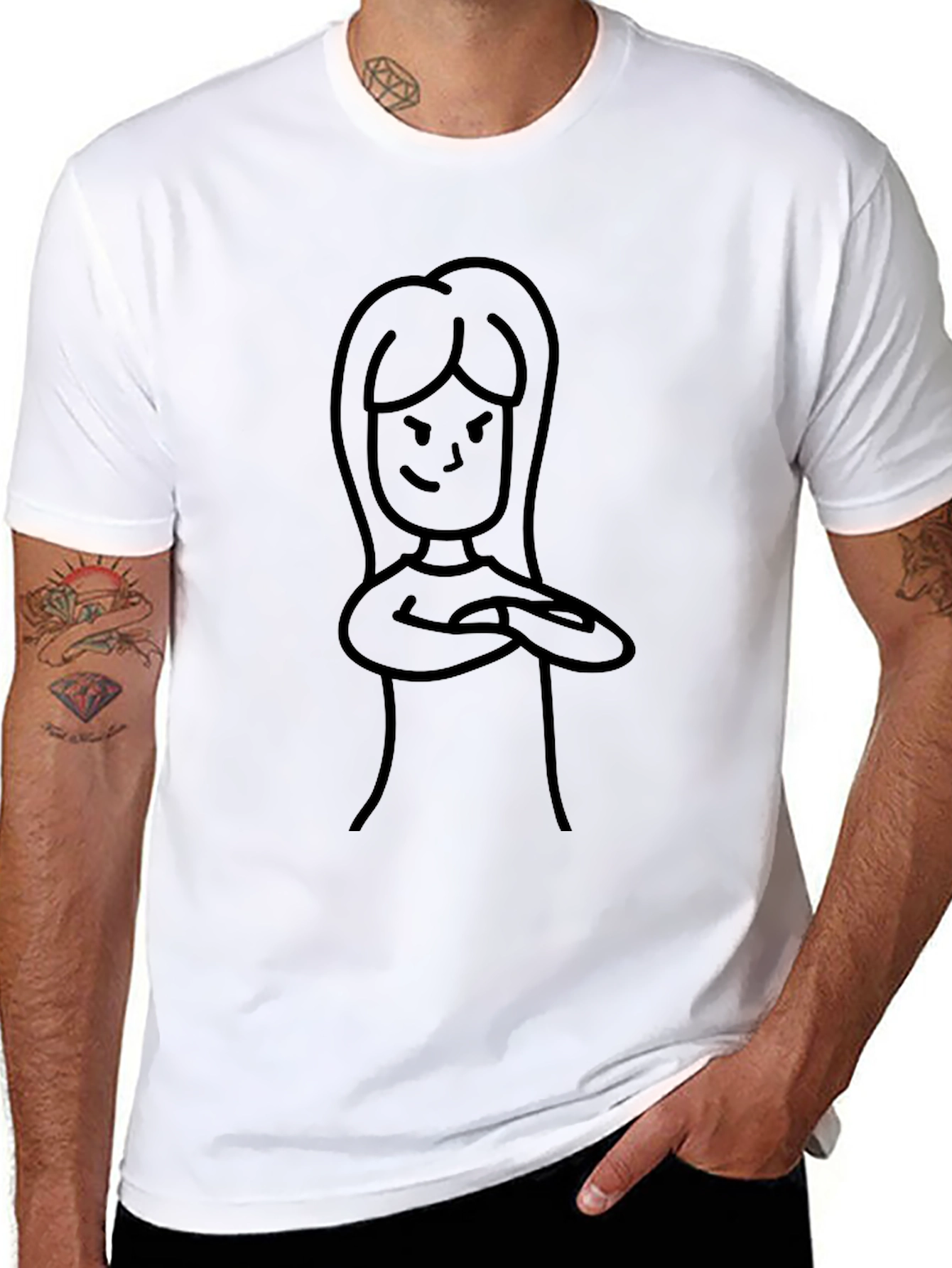 Cool Black T-Shirt with Cartoon Woman Graphic