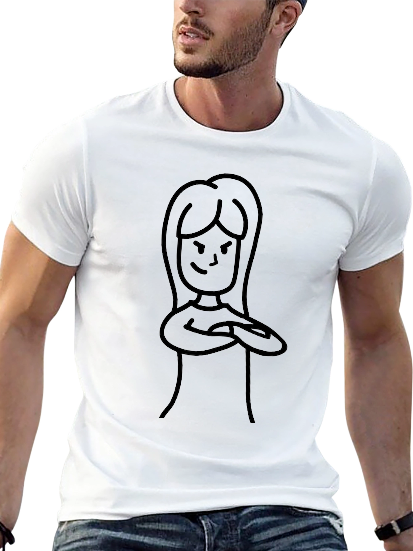 Cool Black T-Shirt with Cartoon Woman Graphic
