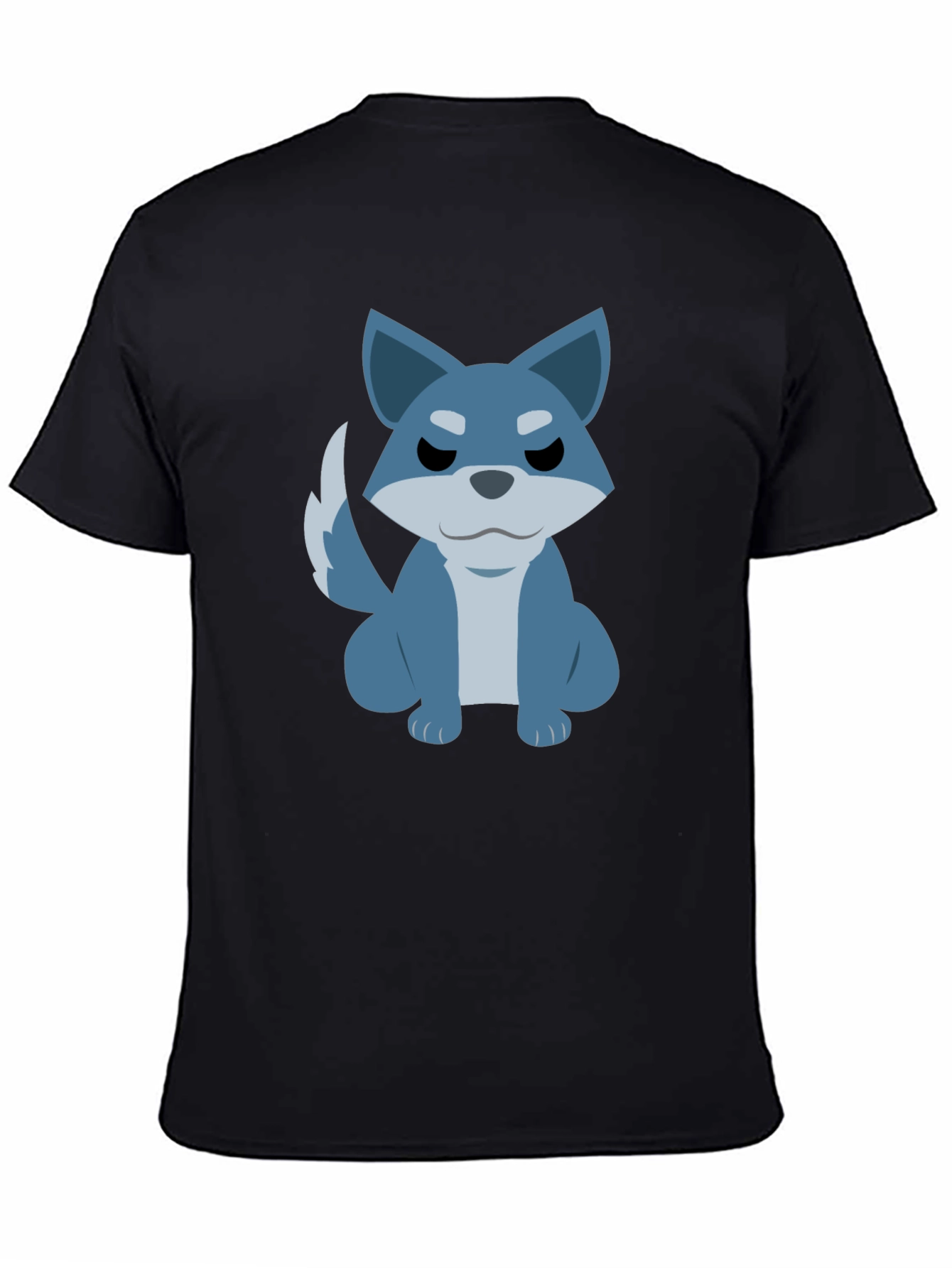 Cartoon Wolf Graphic Tee - Casual Black T-Shirt