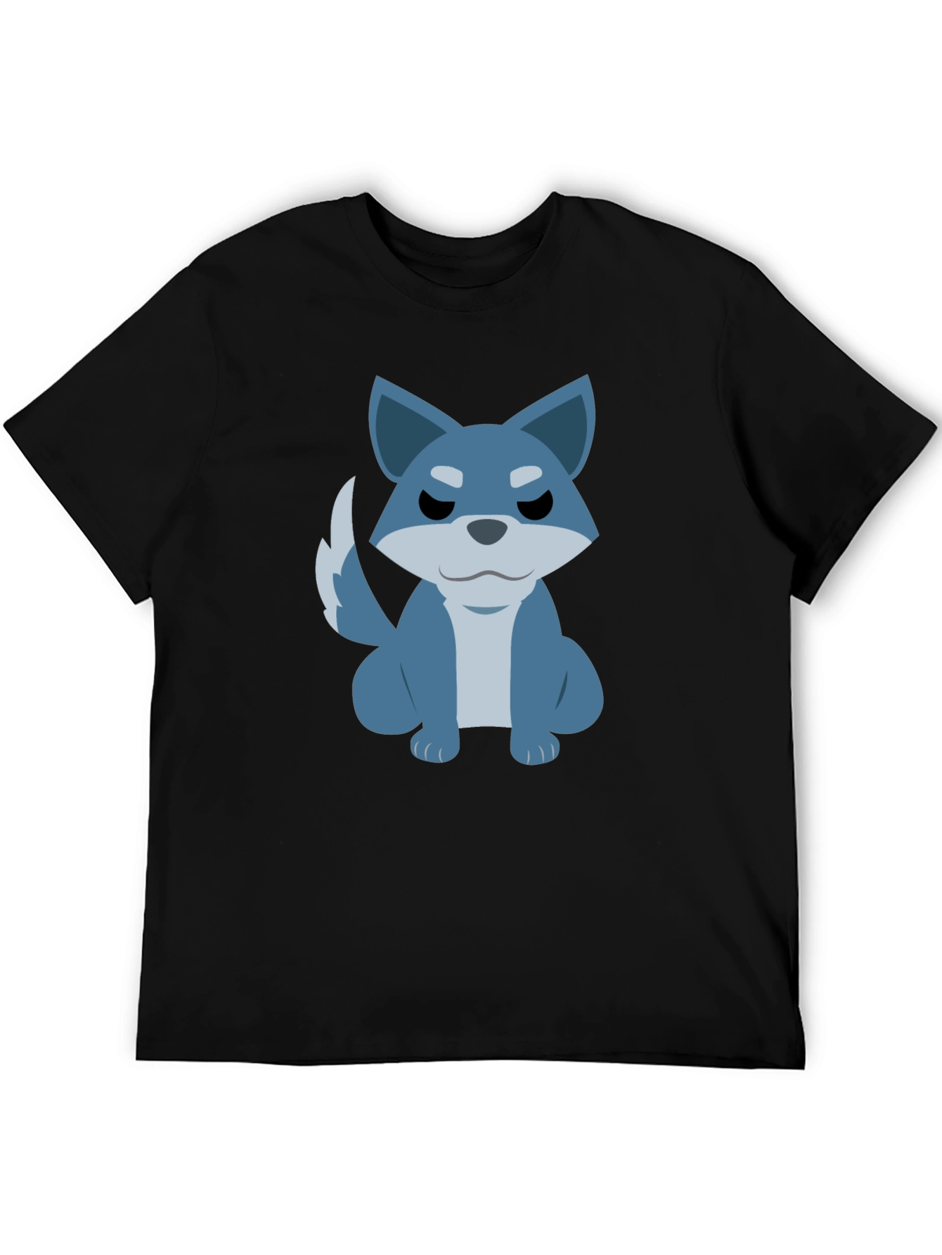 Cartoon Wolf Graphic Tee - Casual Black T-Shirt