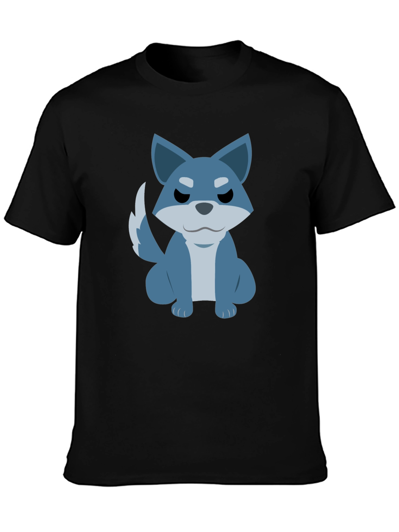 Cartoon Wolf Graphic Tee - Casual Black T-Shirt