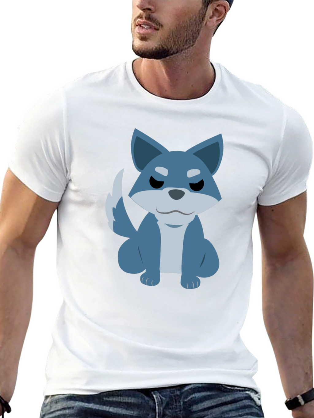 Cartoon Wolf Graphic Tee - Casual Black T-Shirt