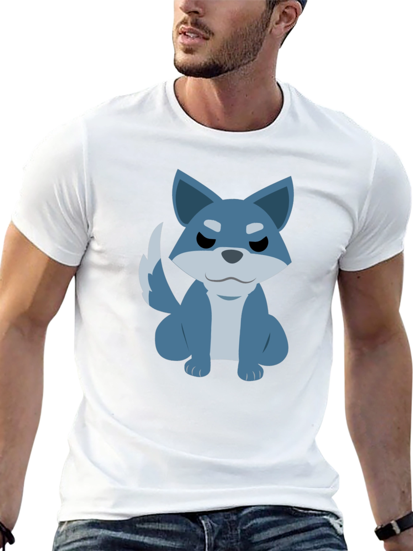 Cartoon Wolf Graphic Tee - Casual Black T-Shirt