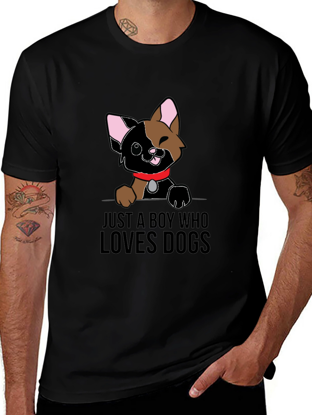 Boy Who Loves Dogs Graphic Tee - Black