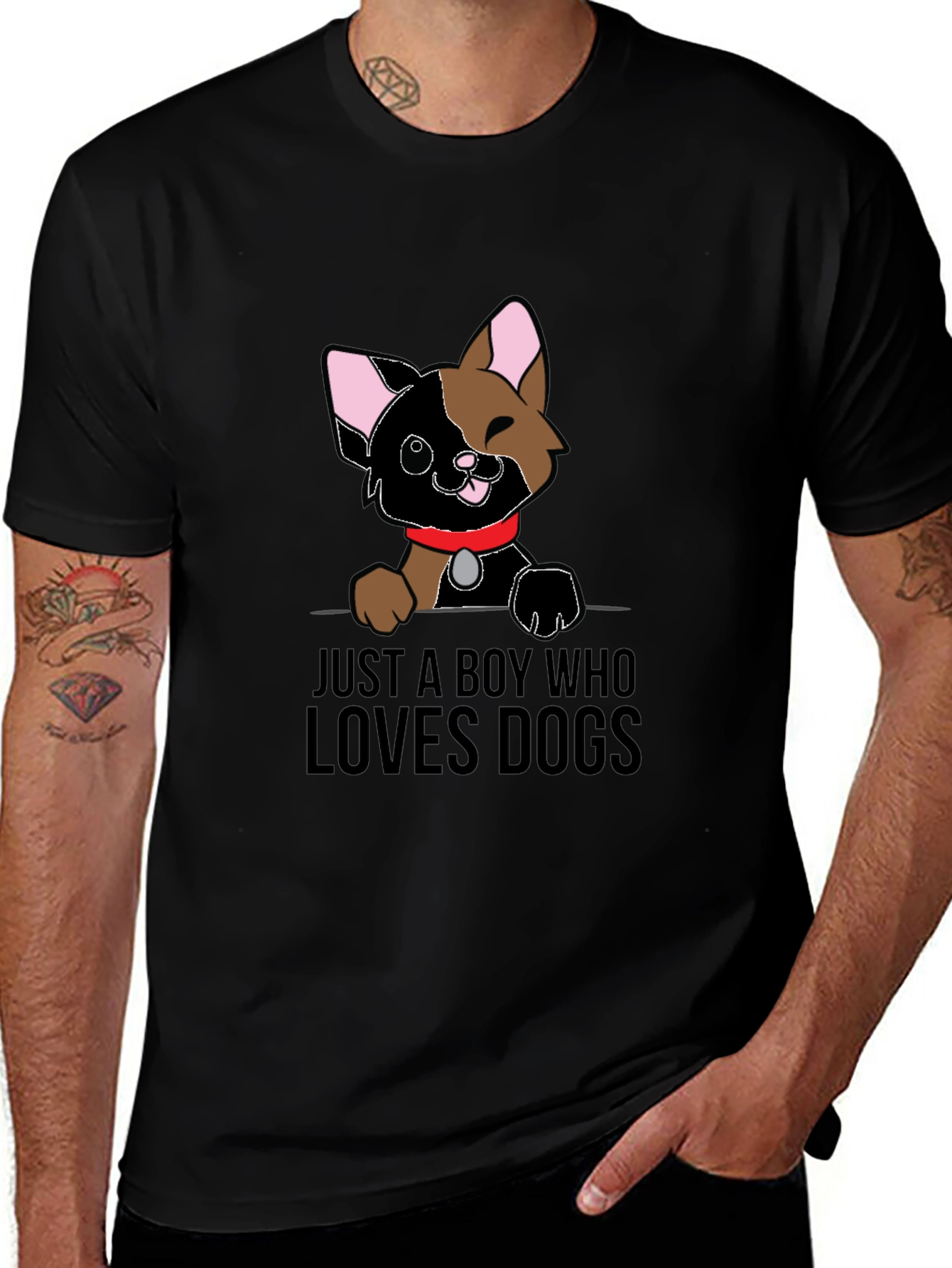 Boy Who Loves Dogs Graphic Tee - Black