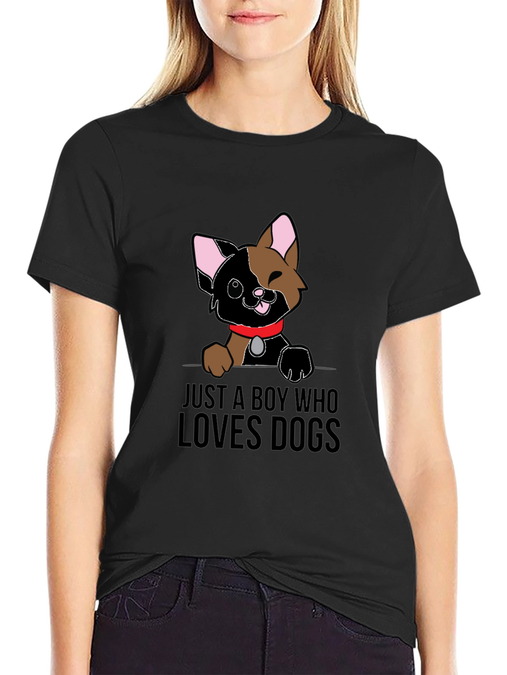 Boy Who Loves Dogs Graphic Tee - Black