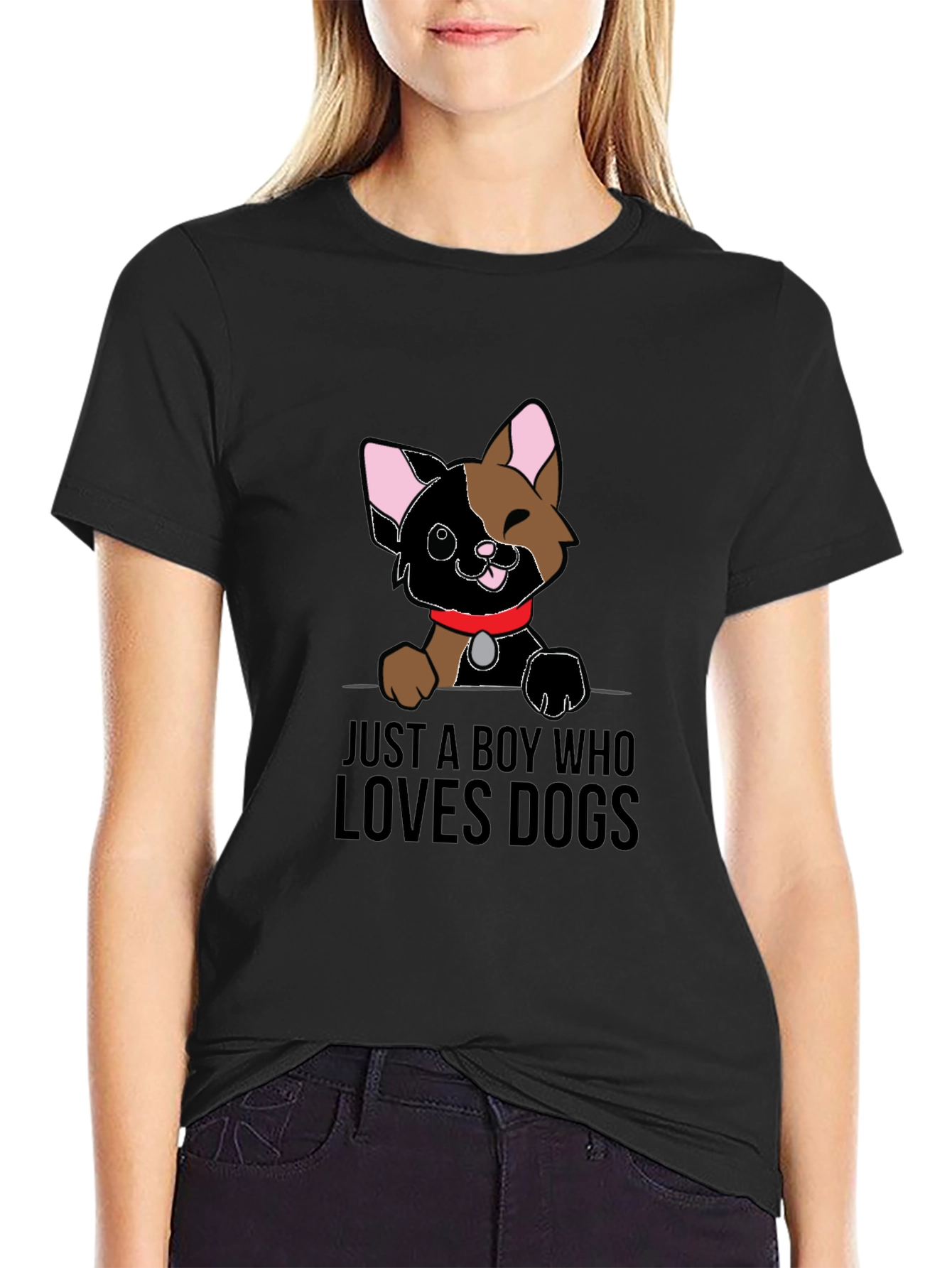 Boy Who Loves Dogs Graphic Tee - Black