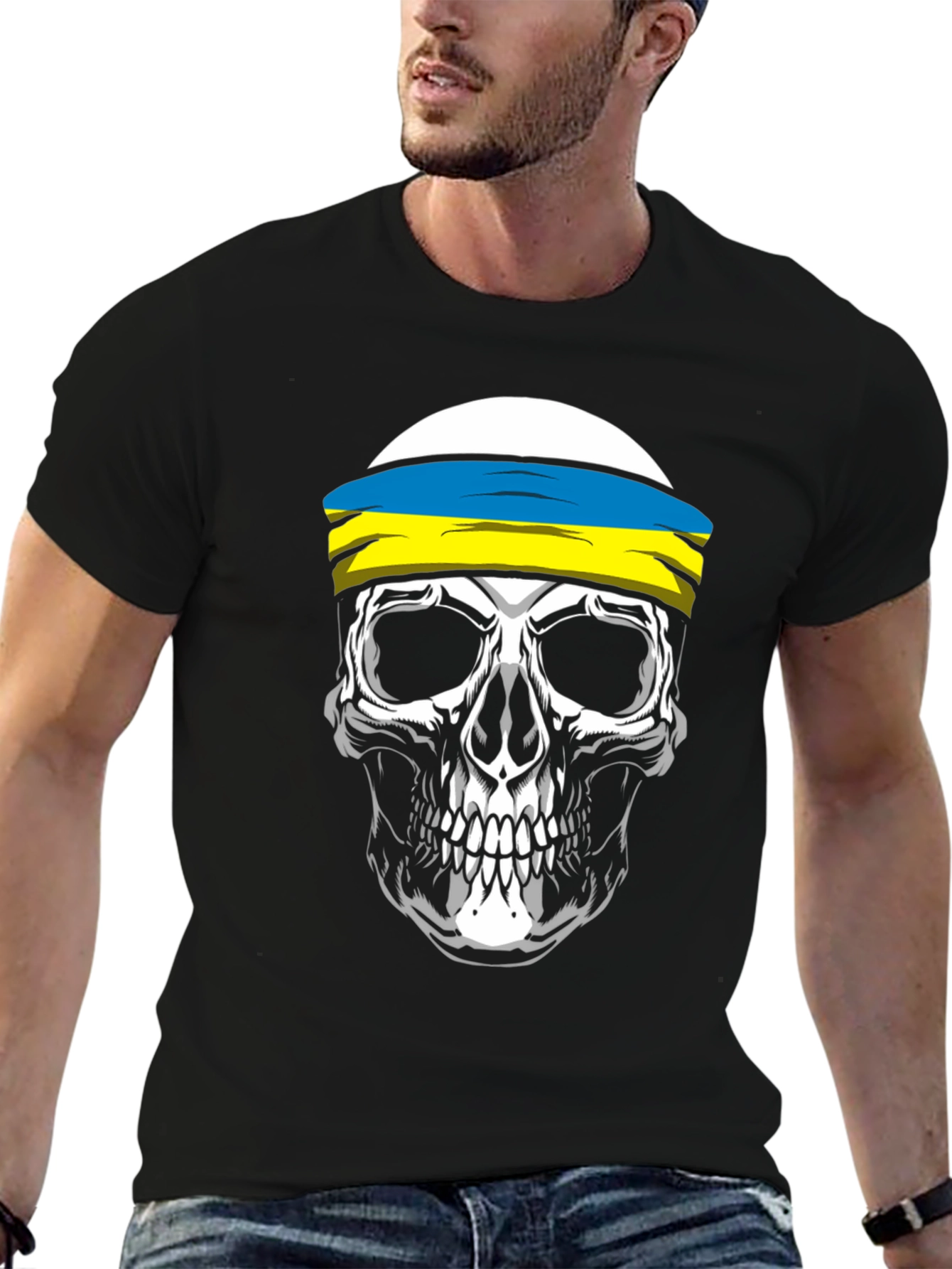 Skull Ukrainian Flag Headband T-Shirt