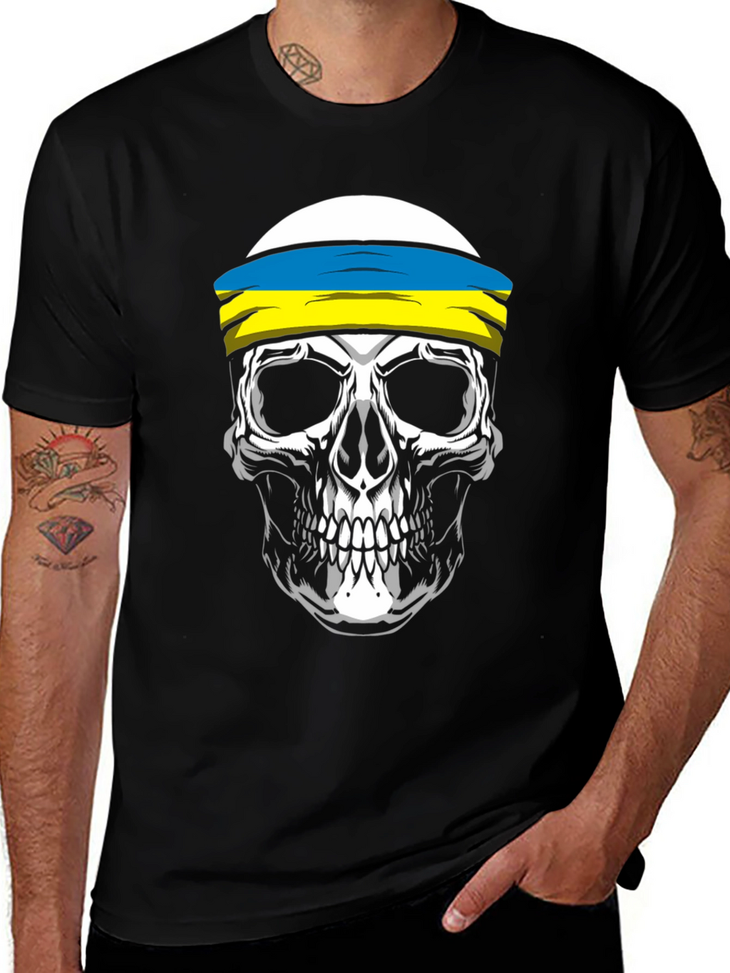 Skull Ukrainian Flag Headband T-Shirt