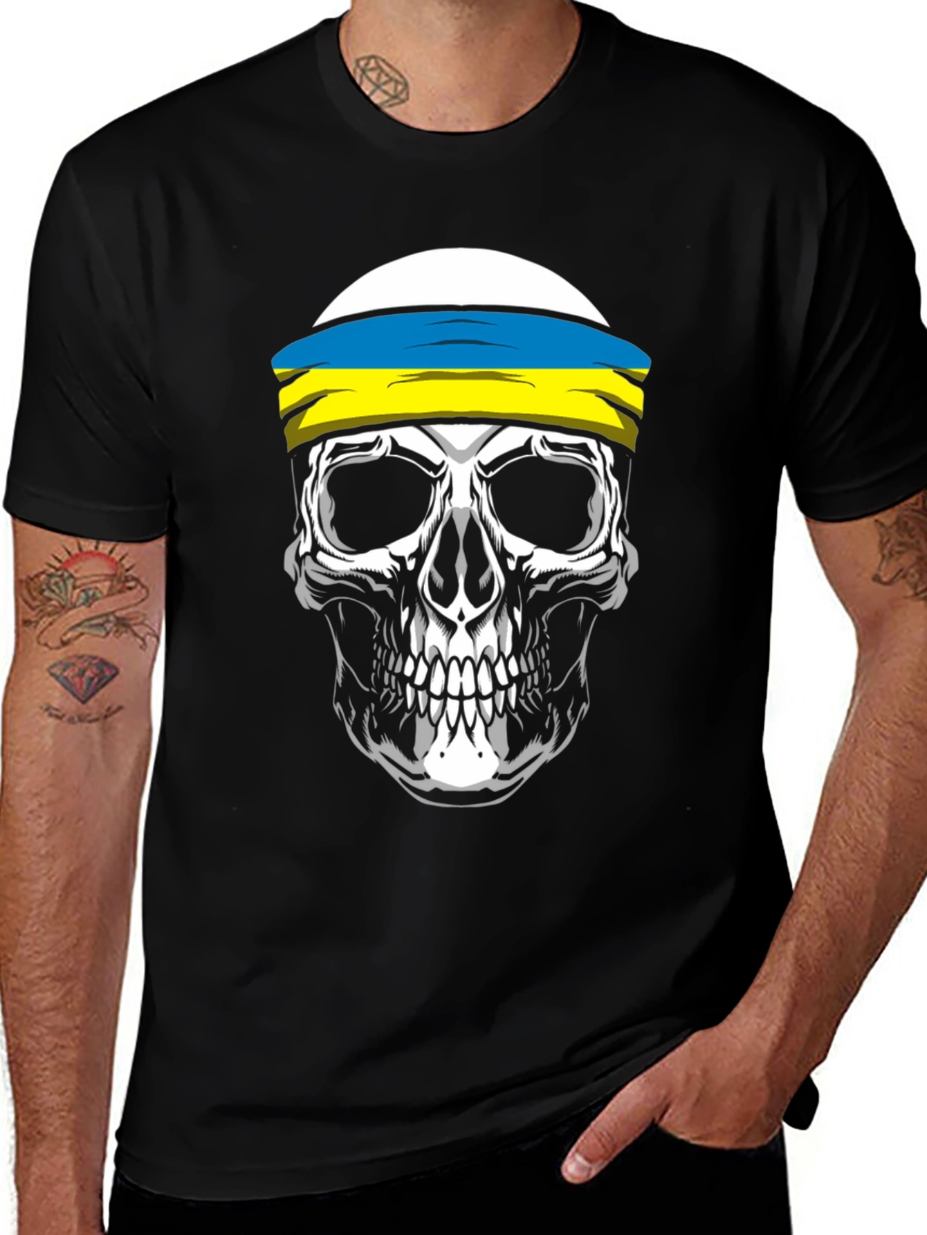Skull Ukrainian Flag Headband T-Shirt