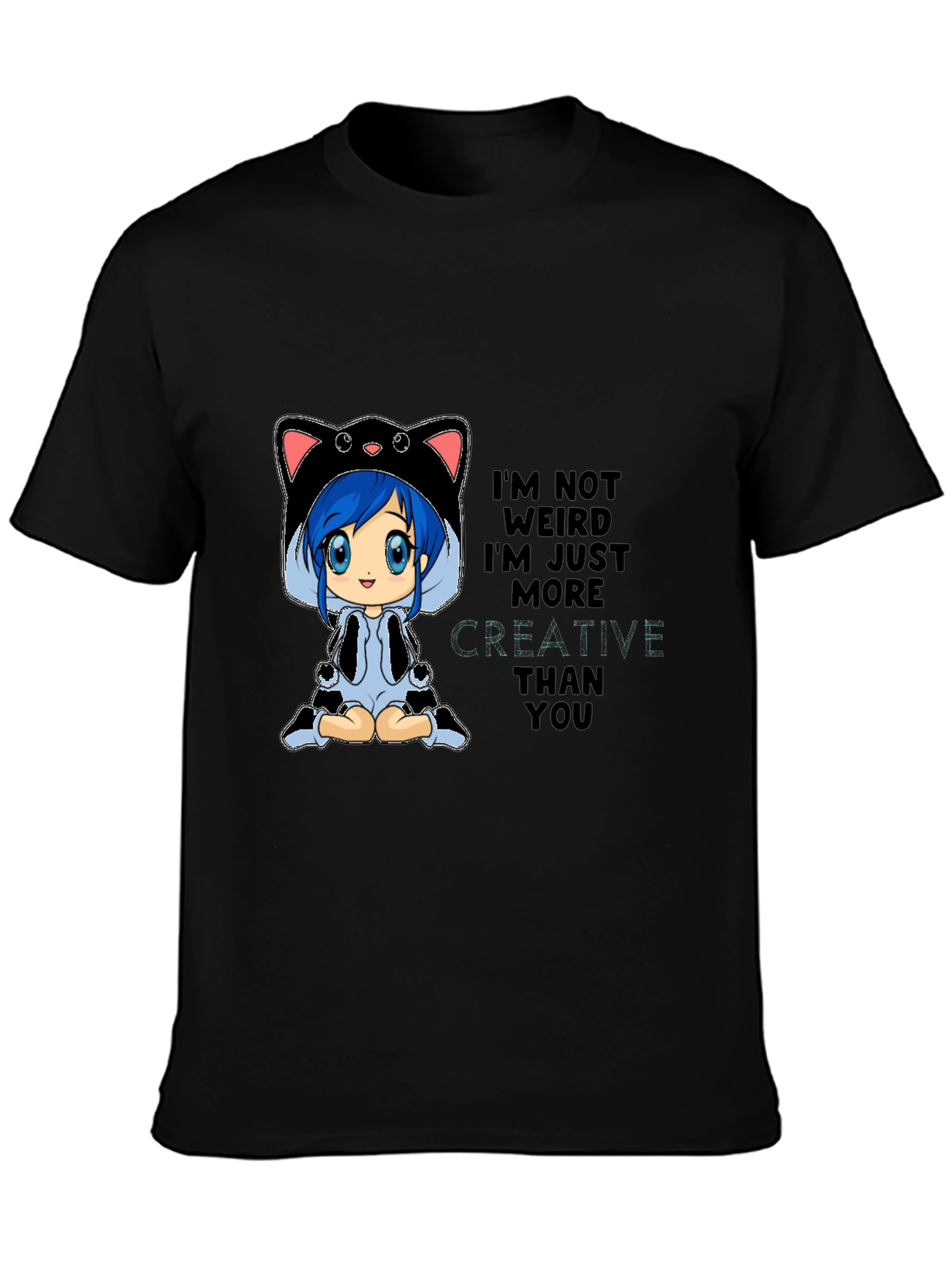 Creative Anime Cat Black T-Shirt
