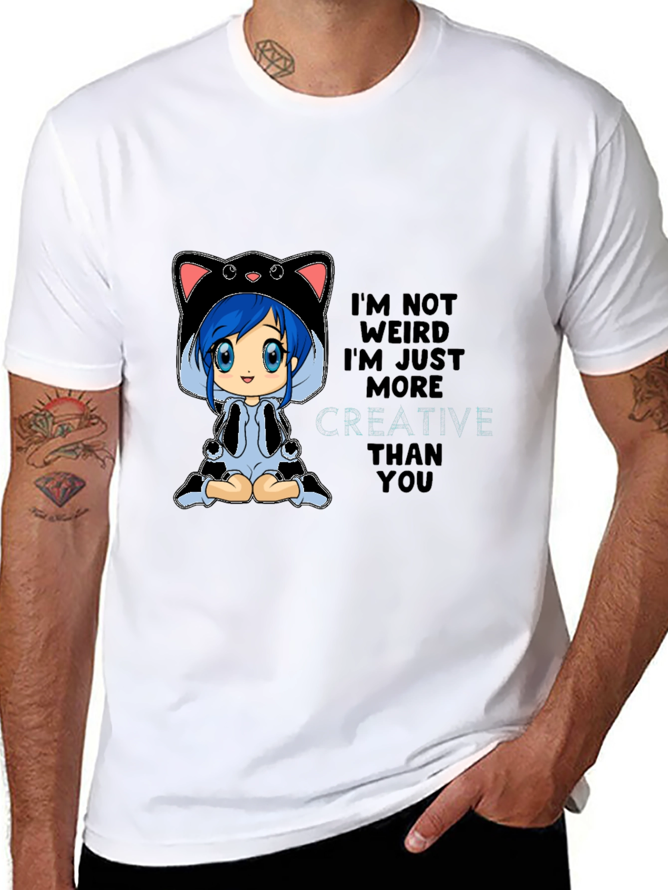 Creative Anime Cat Black T-Shirt