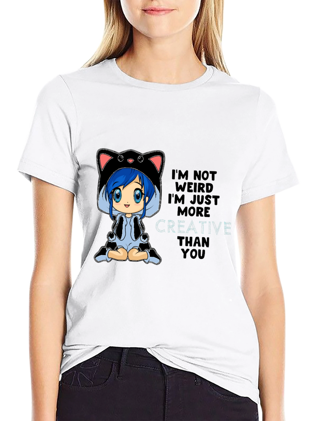 Creative Anime Cat Black T-Shirt