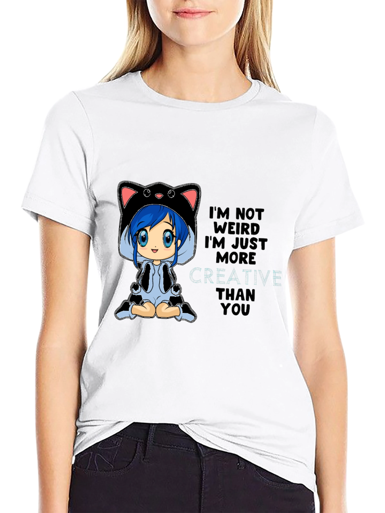 Creative Anime Cat Black T-Shirt