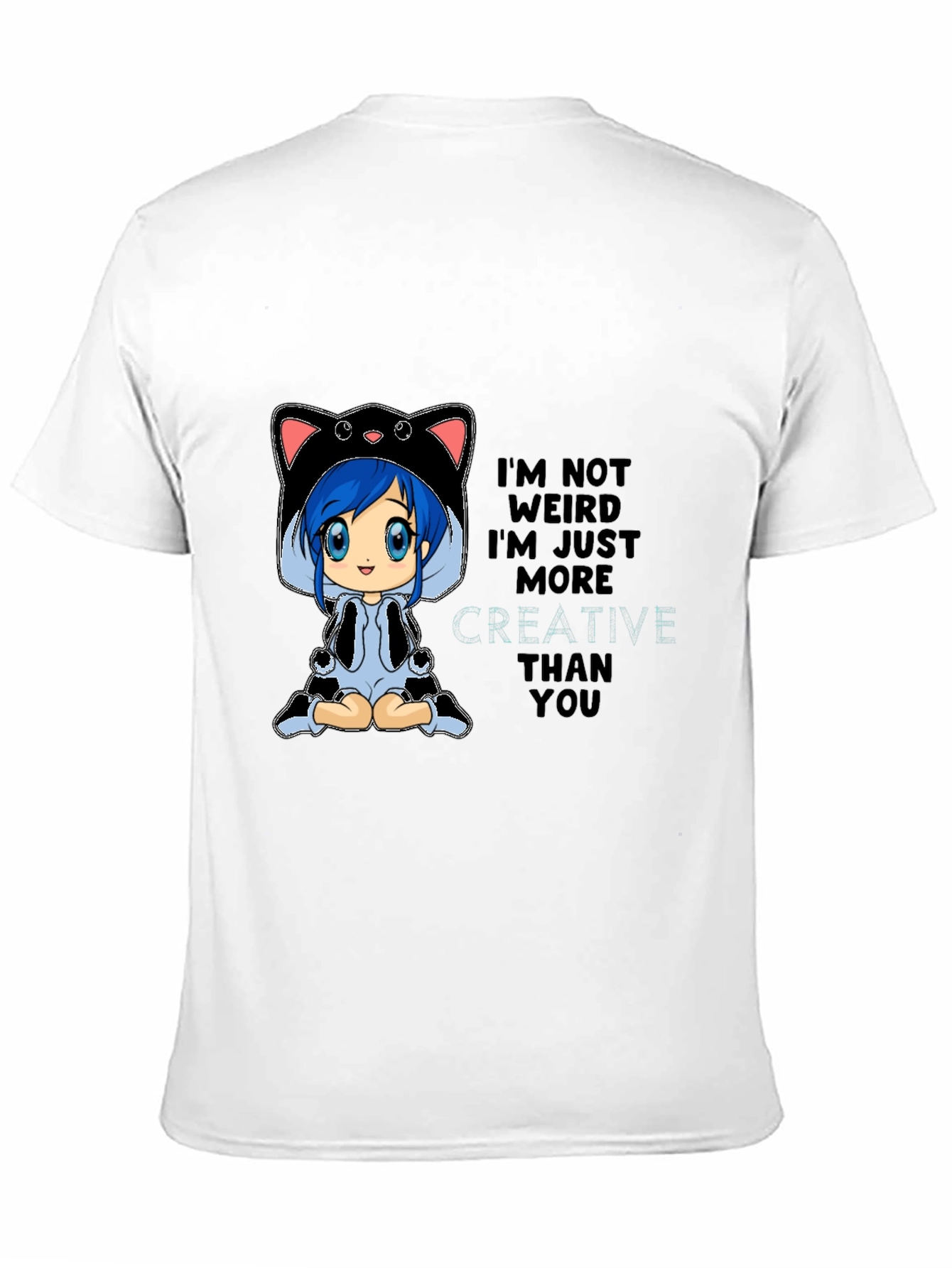Creative Anime Cat Black T-Shirt