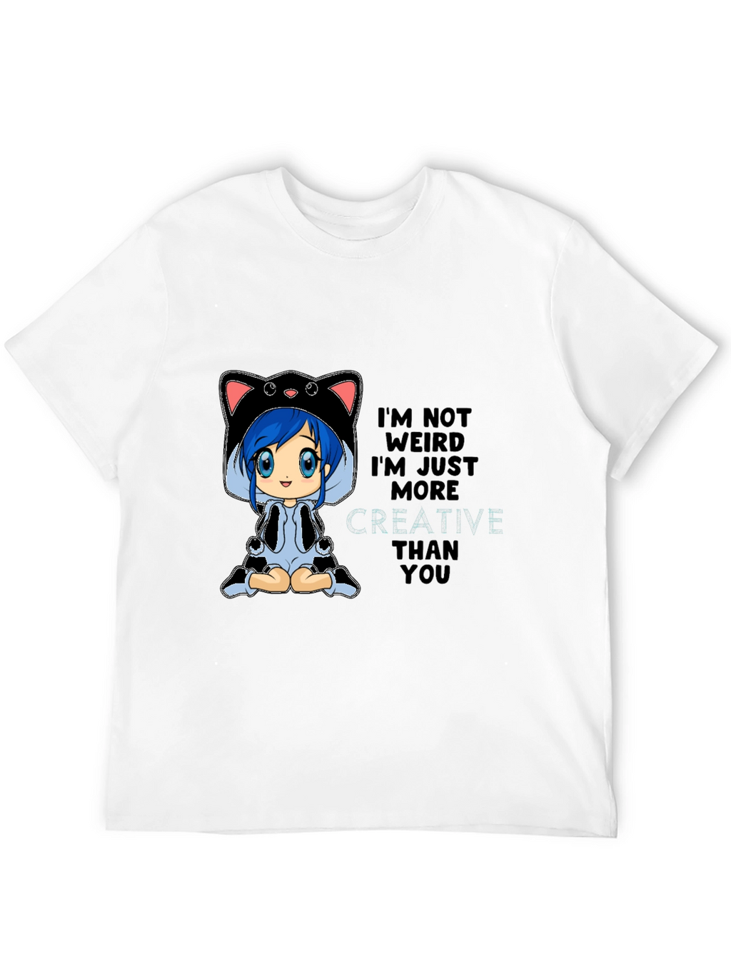 Creative Anime Cat Black T-Shirt