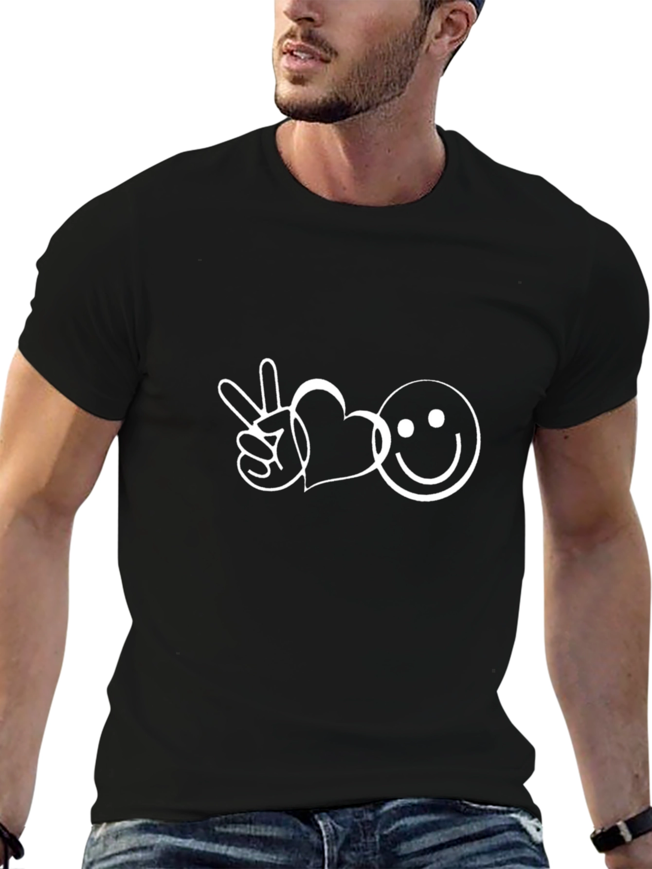 Peace Love & Happy Face Graphic Tee - Black